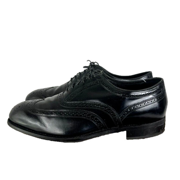 Florsheim Shoes Mens 12 Black Leather Wingtip Lexington Oxfords Brogue - Picture 1 of 14